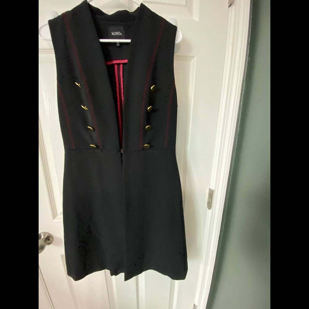 New, black, burgundy trim, gold buttons